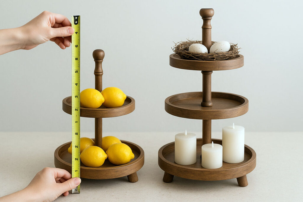 Comparison of 2-tier and 3-tier tray stands on countertops