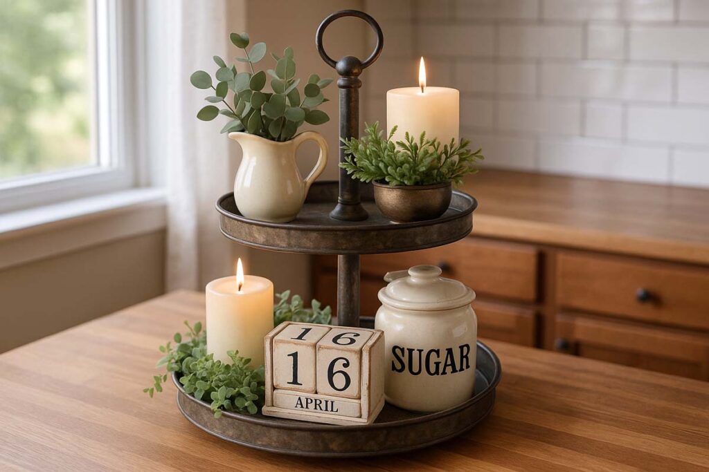 a 2 tiered metal tray stand