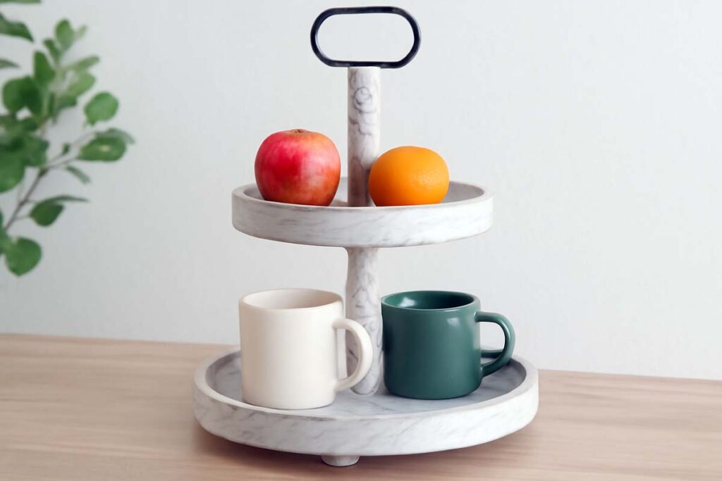 Farmhouse 2-Tier Tray Stand features showcasing its elegant design and functionality