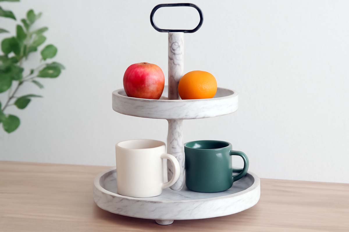 Farmhouse 2-Tier Tray Stand features showcasing its elegant design and functionality