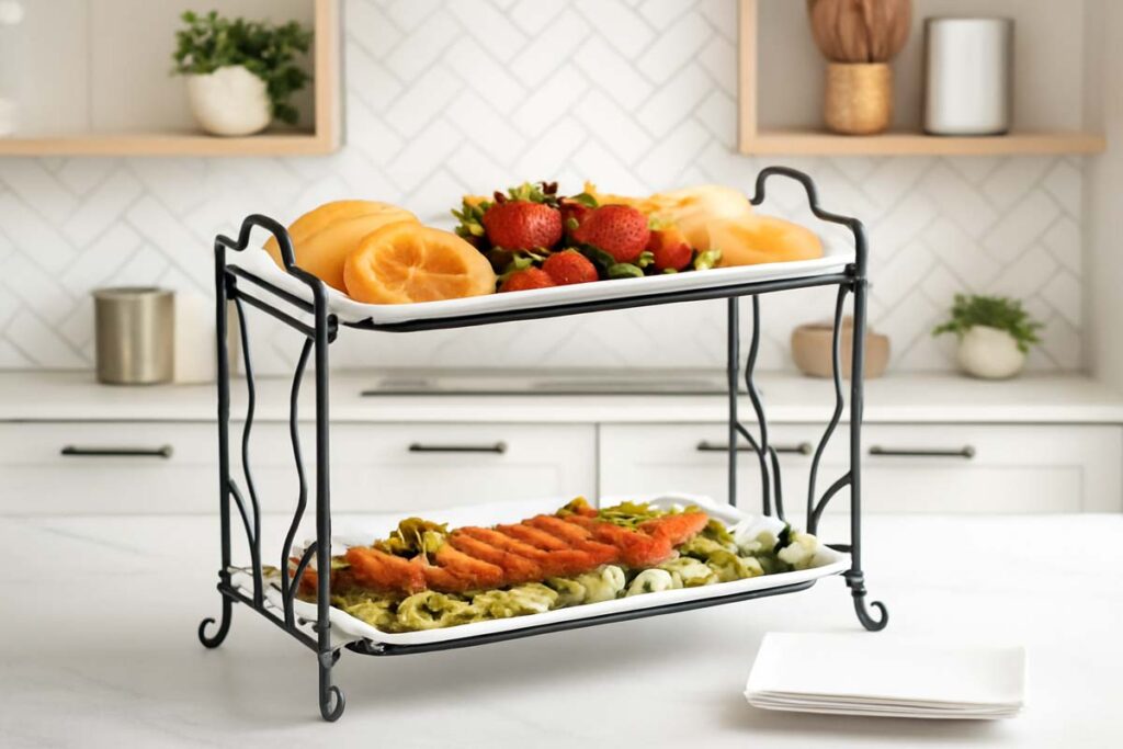 Goaste 2 Tier Ceramic Serving Tray Stand