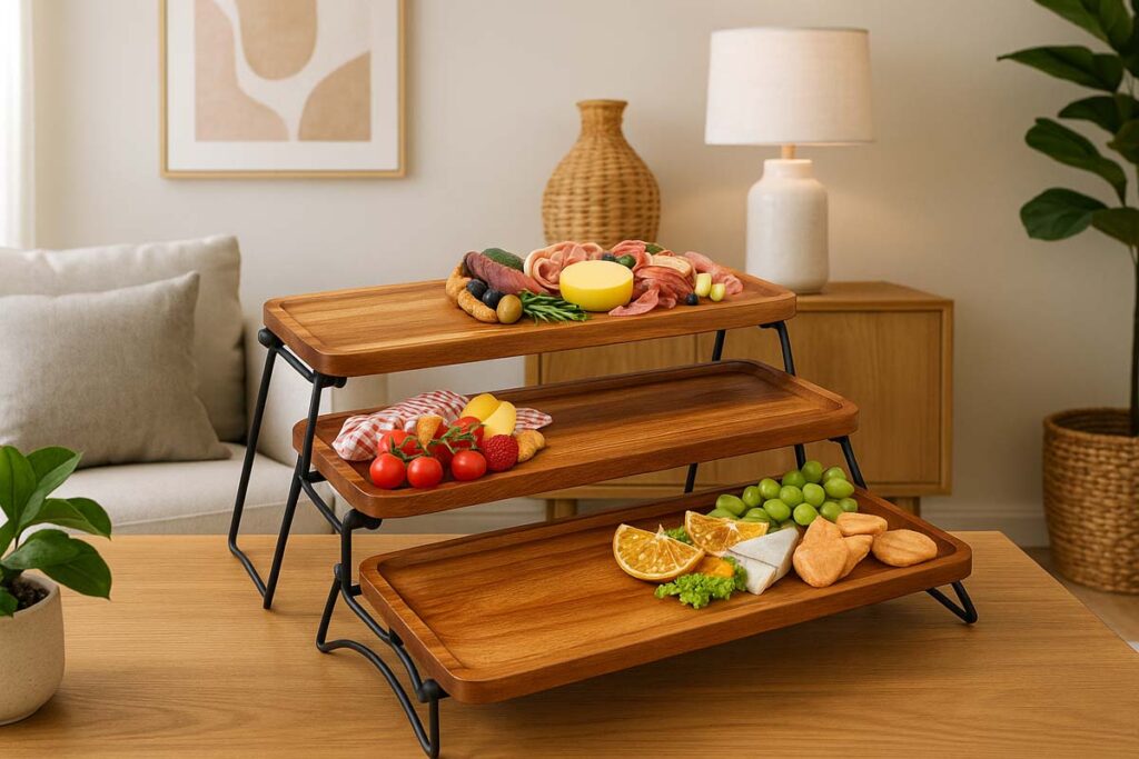 Manspdier Wooden 3 Tier Tray Stand