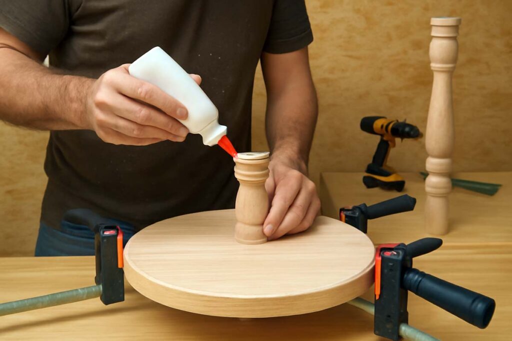 Attaching legs to the base tier of a 3 tier stand