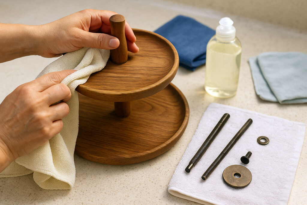 How to clean a tiered tray stand with soft cloth and disassembly
