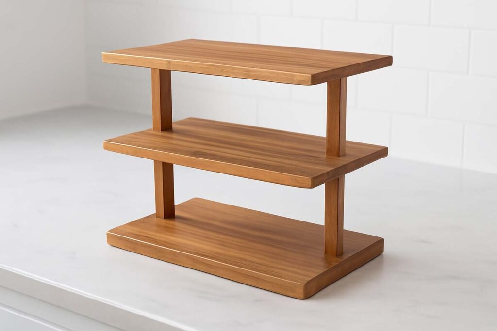 HURZMORO 3 Tier Serving Tray with polished Acacia wood finish