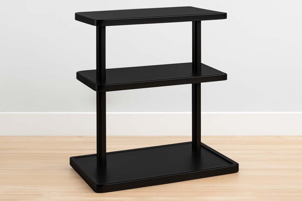 Ibyx Wooden 3 Tier Tray Stand in bamboo with a sleek black finish