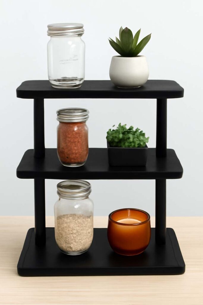 Ibyx Wooden 3 Tier Tray Stand with mason jars showcasing stability