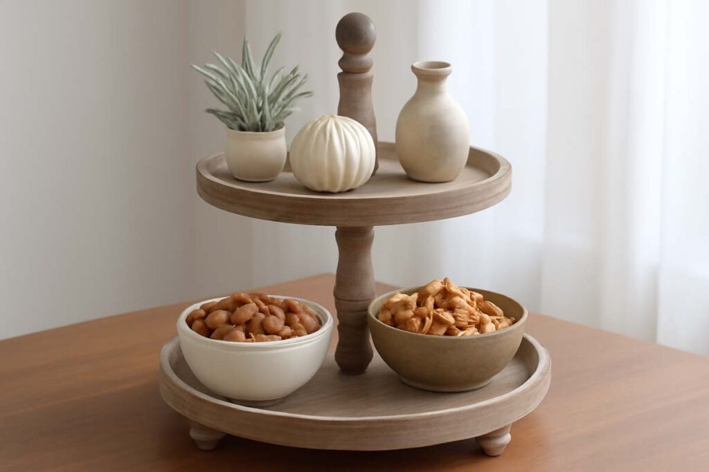 Balanced 2 tier serving tray with even item distribution
