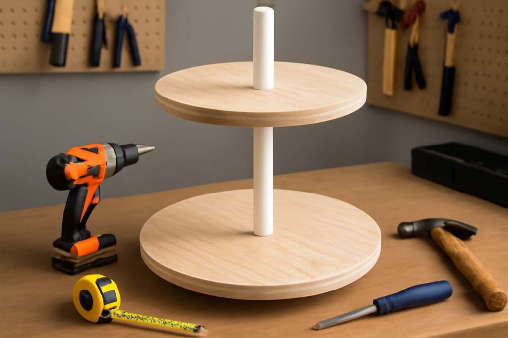 DIY tiered tray stand with PVC pipe supports