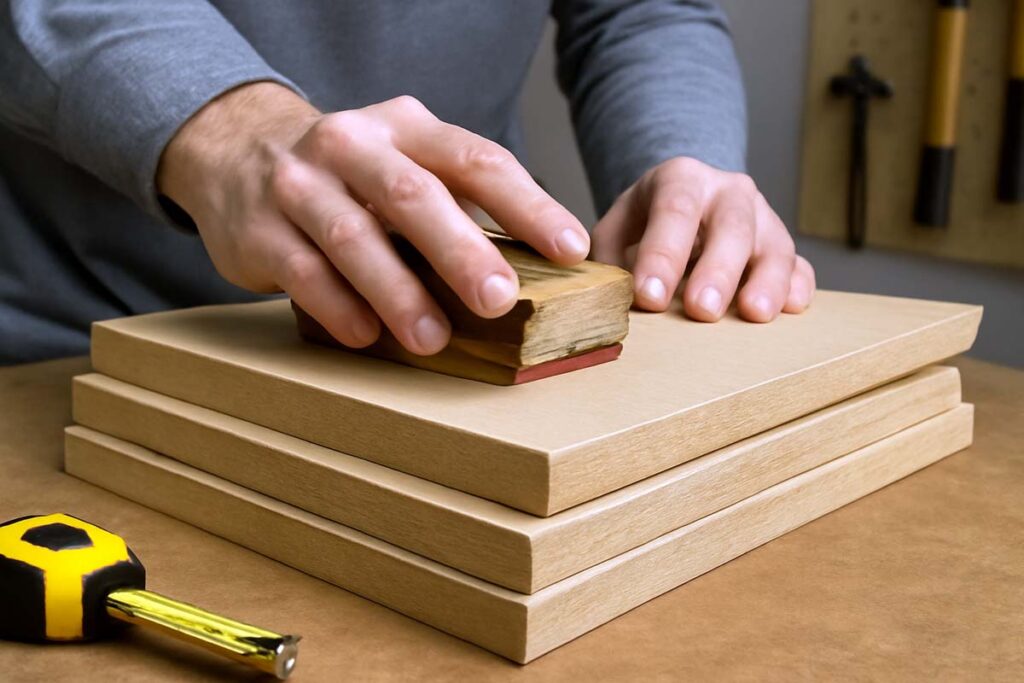 Sanding MDF sheets for a smooth tiered tray stand finish