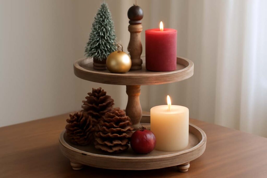2 tier serving tray with a seasonal Christmas theme
