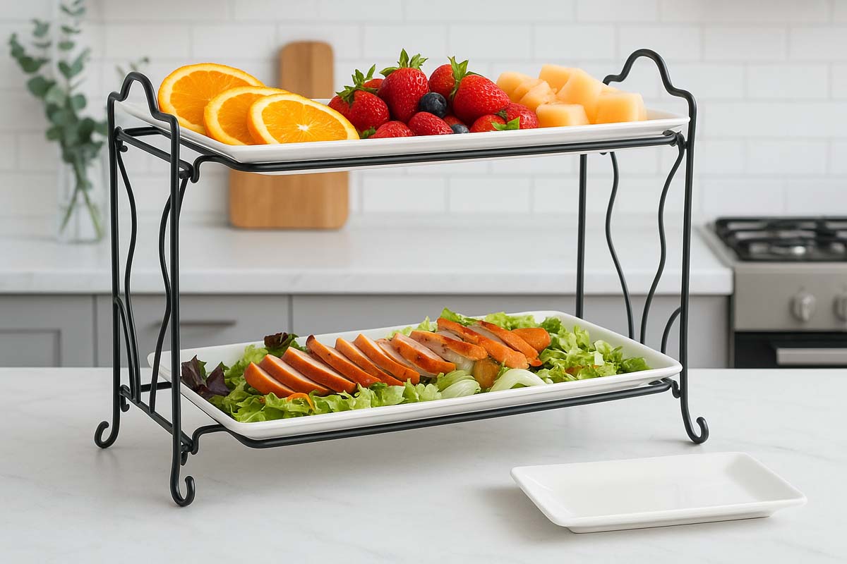 Goaste 2 Tier Ceramic Serving Tray Stand
