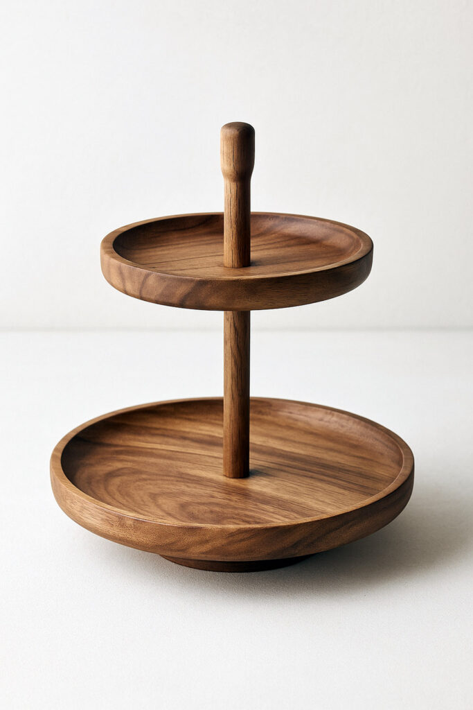 Simple 2-tier round tray stand made from acacia wood
