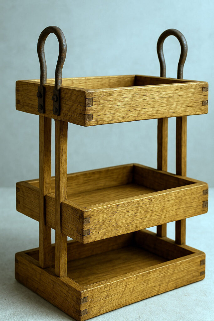 2-tier tray stand with antique iron handles and rustic finish
