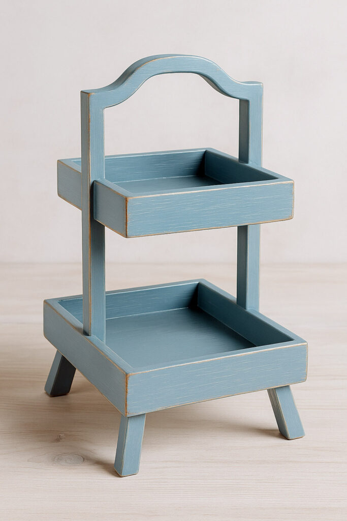 Hand-painted coastal blue 2-tier rectangle tray stand