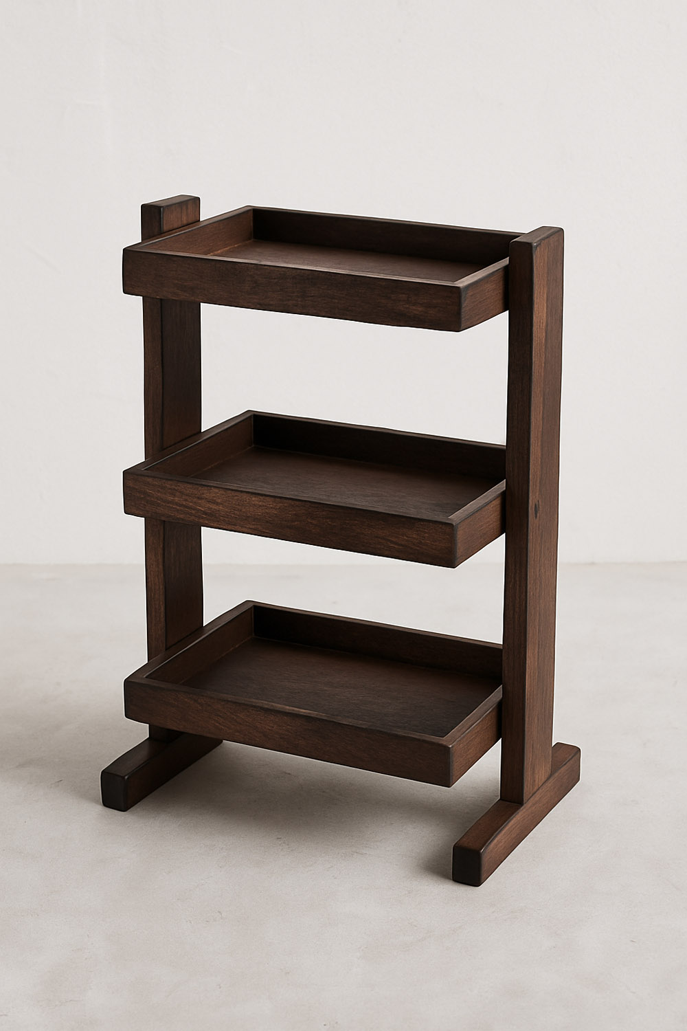 Espresso-stained 3-tier rectangle tray with modern clean look