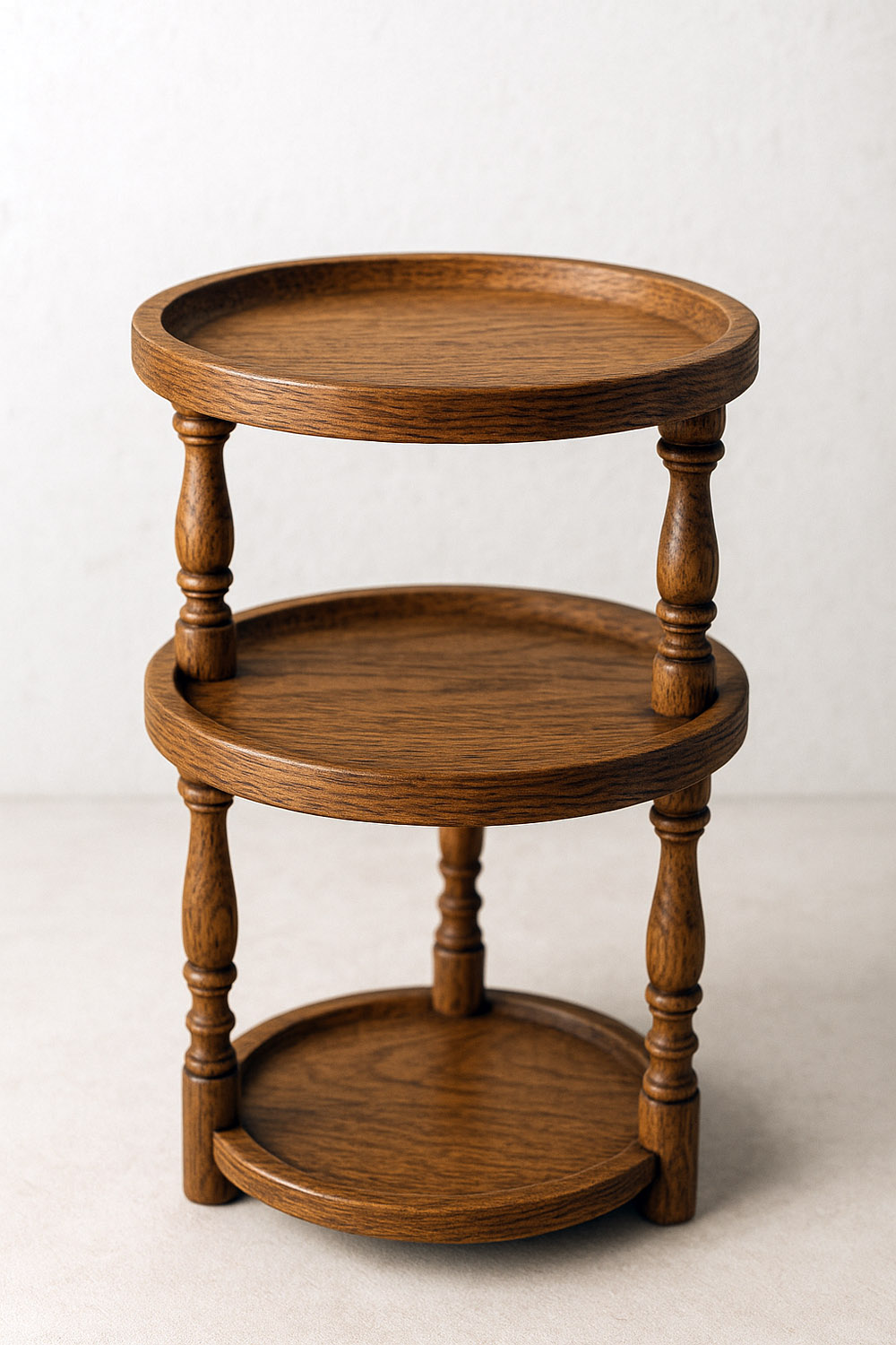 2-tier round tray stand with decorative spindle legs