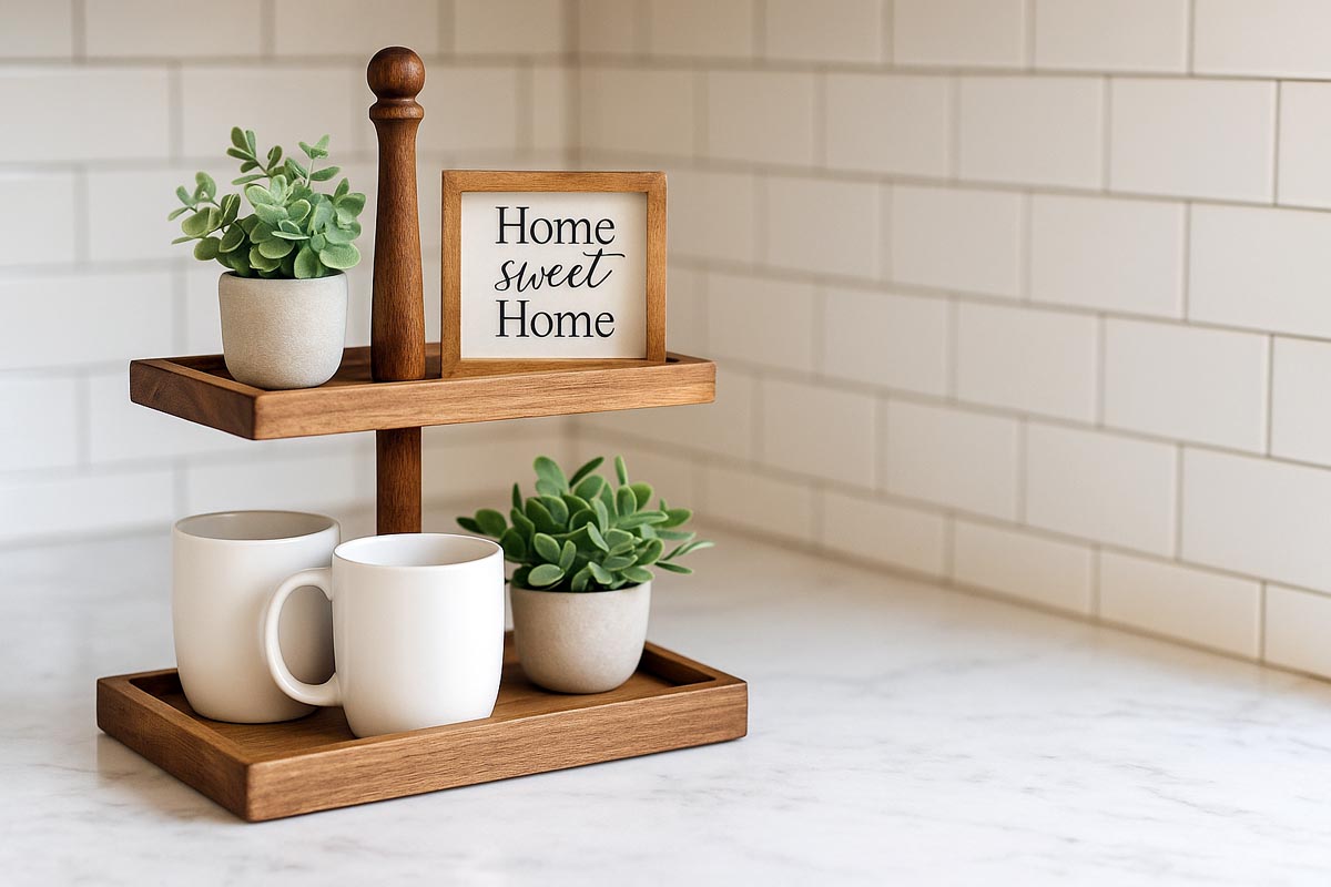 farmhouse tiered tray decor