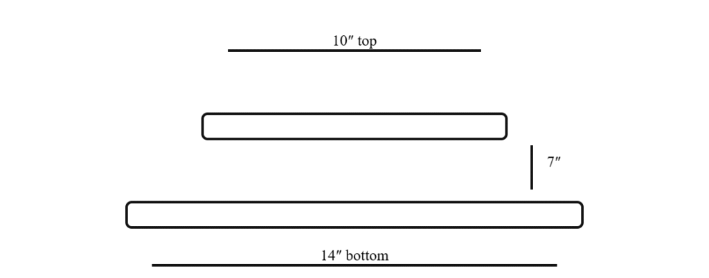Two-tier tray stand layout—14″ bottom, 10″ top with a 7″ spacer