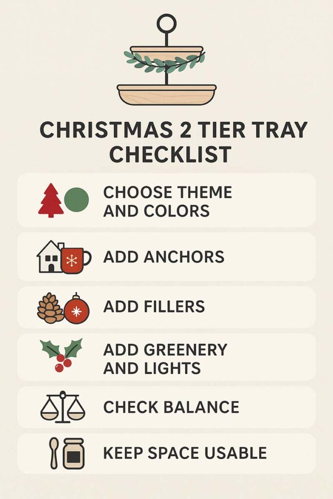 Infographic checklist for decorating a 2 tier Christmas tray