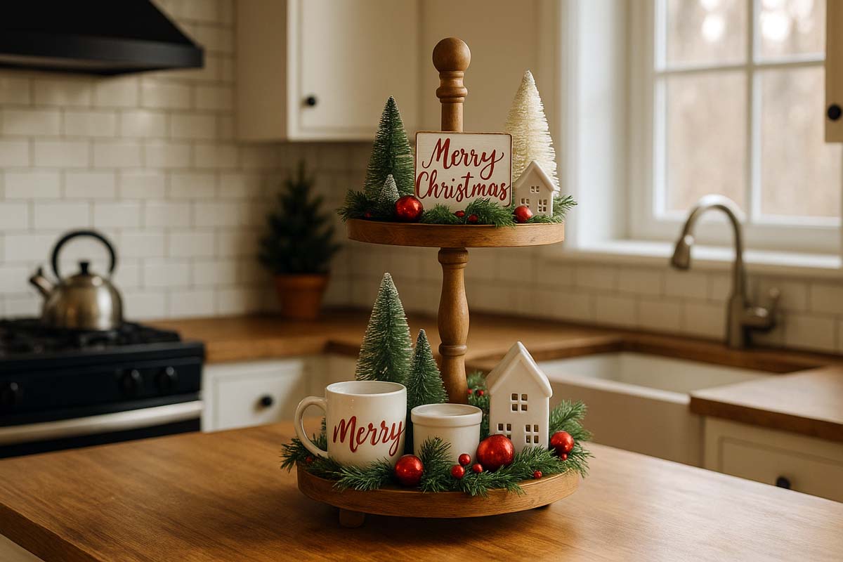 decorate a 2 tier tray for christmas