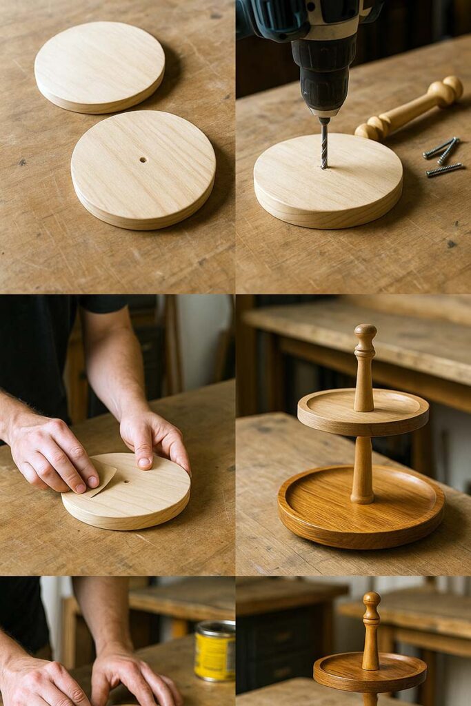 DIY process steps for building a 2 tier wooden tray