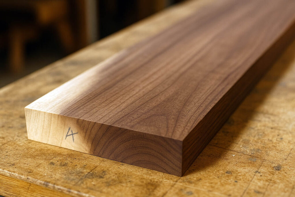 walnut board showing sapwood and dark heartwood grain
