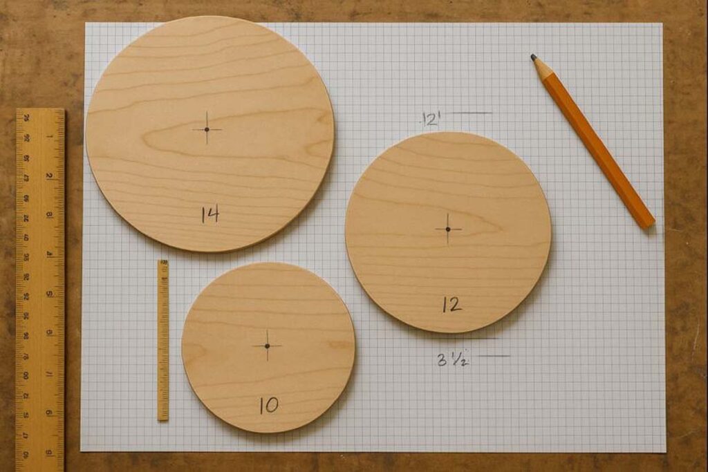 Sketch showing tier sizes and spacing for a 3-tier tray