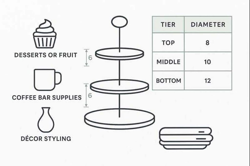 Infographic showing tier diameters and clearance for common uses