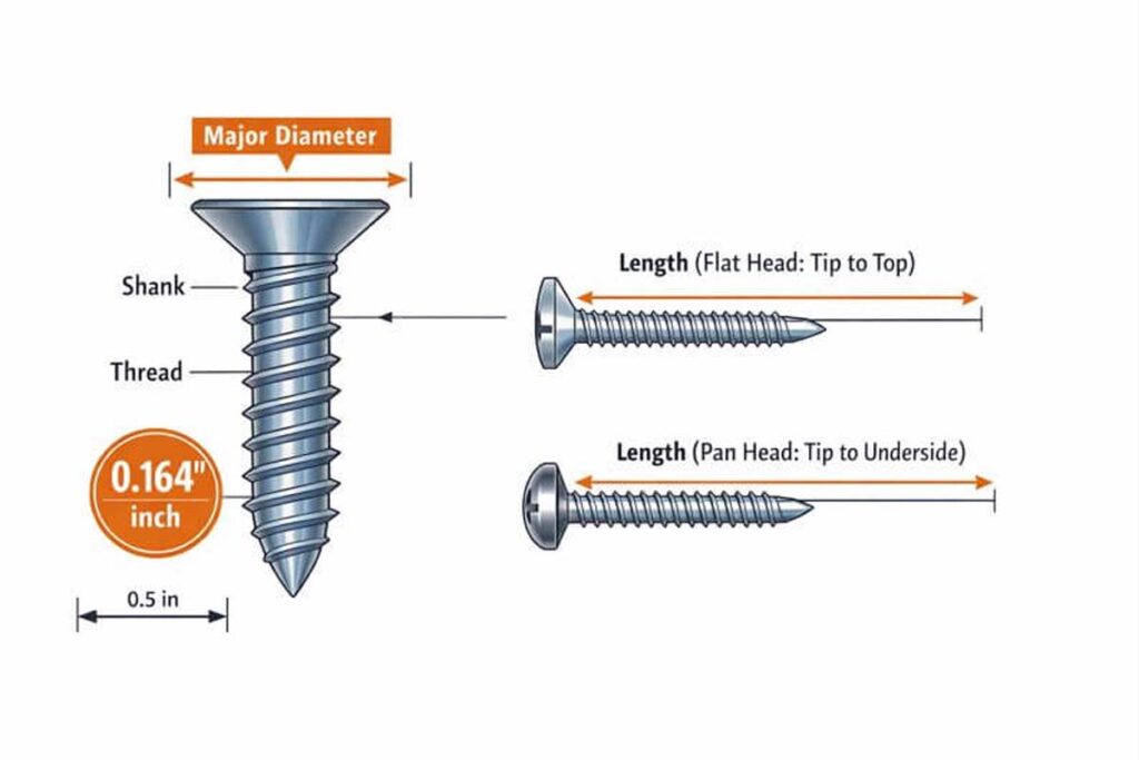 diagram showing screw diameter and length points