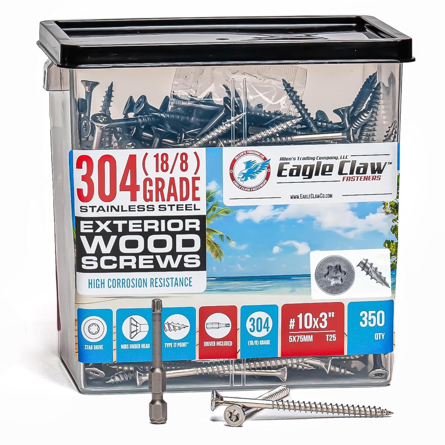 Allen’s Trading Co. Eagle Claw Fasteners #10 x 3 Inch Stainless Steel Deck Screws