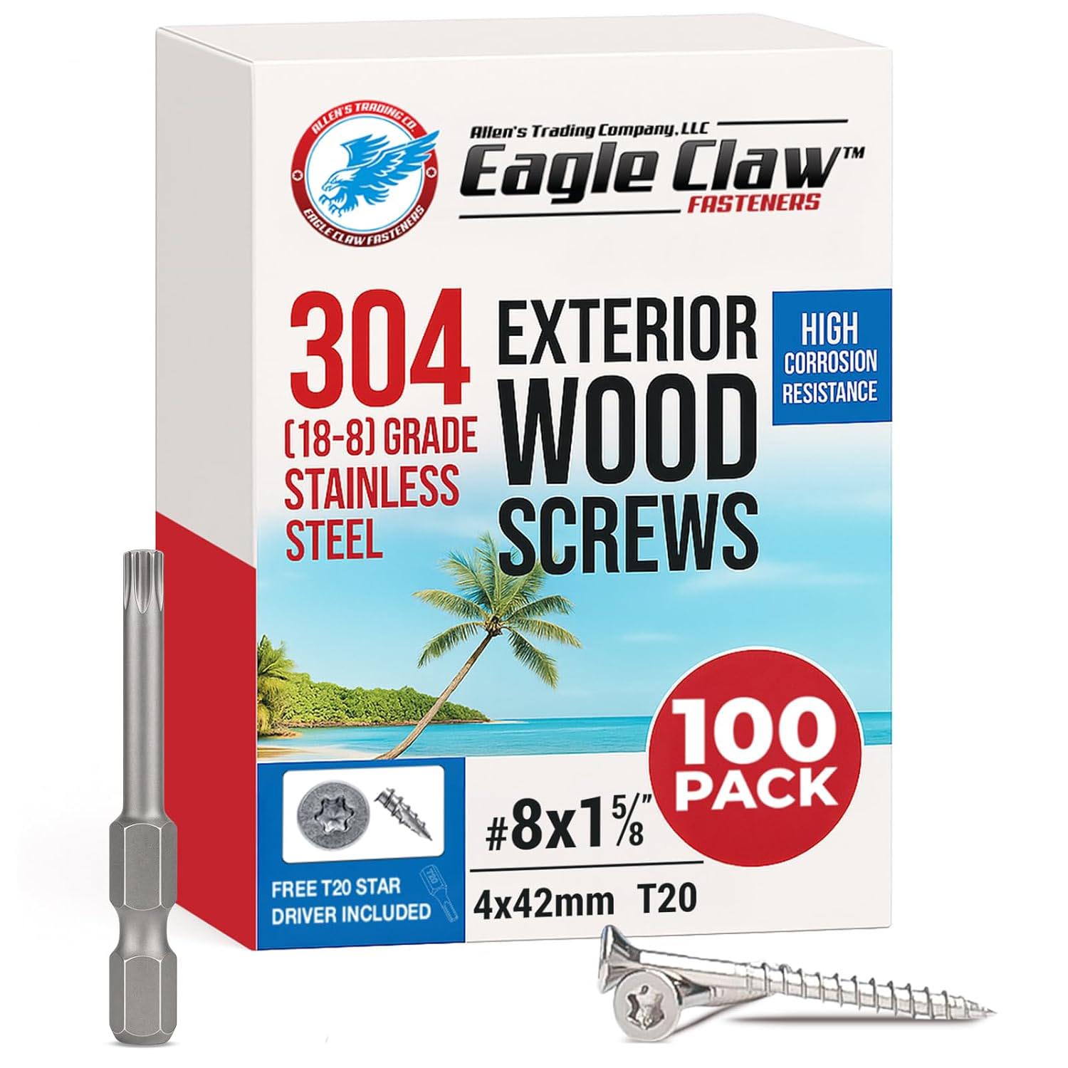 Allen’s Trading Co Eagle Claw Fasteners #8 x 1 5/8 Inch Stainless Steel Wood Screws