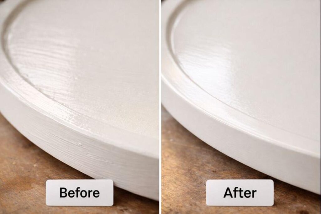 painted wood before and after closeup