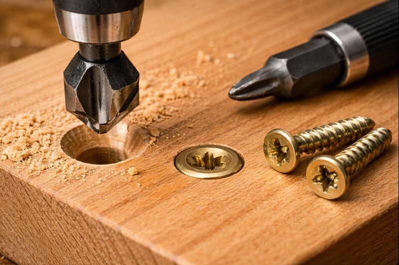 countersunk screw sitting flush in hardwood