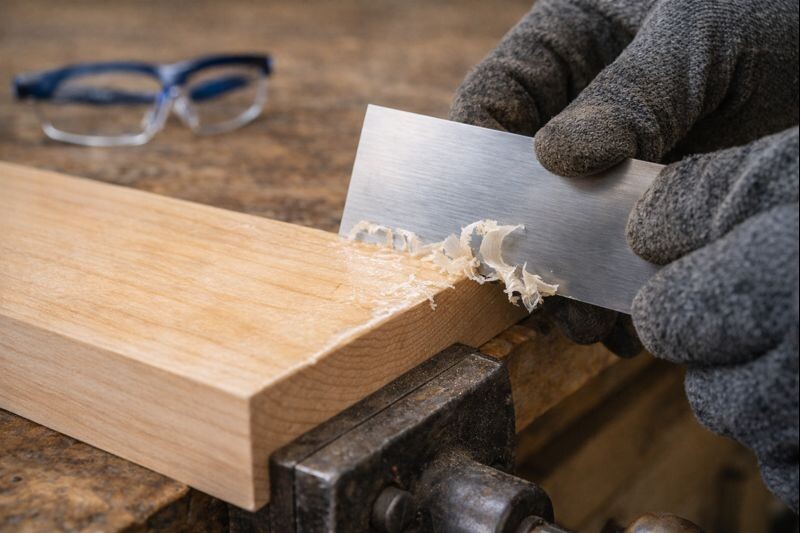card scraper removing dried wood glue safely