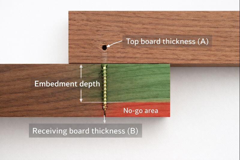 screw embedment zone shown on two boards