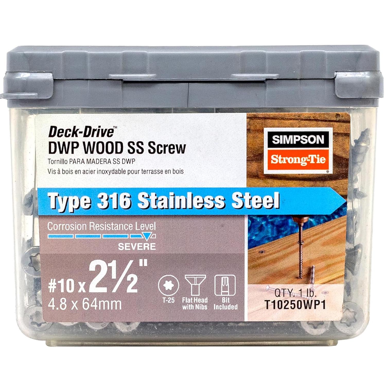 Simpson Strong-Tie T10250WP1 Deck-Drive DWP Wood SS Screw