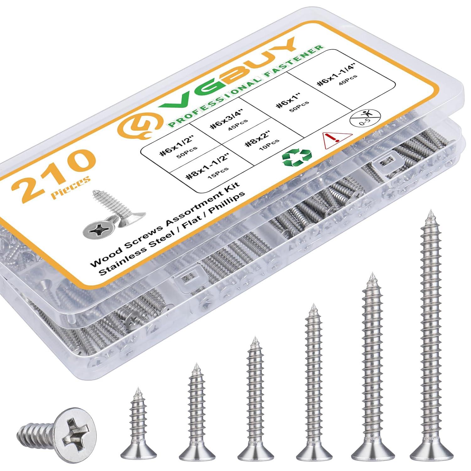 VGBUY 210Pcs Wood Screws Assortment Kit