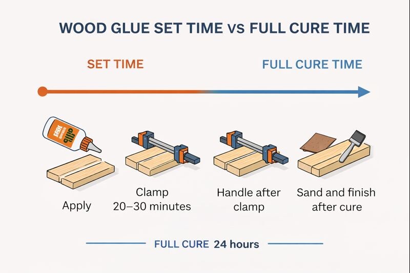 timeline showing clamp time and full cure time