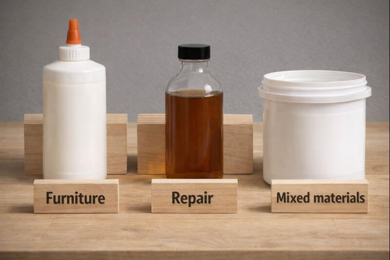 three common wood glues shown side by side