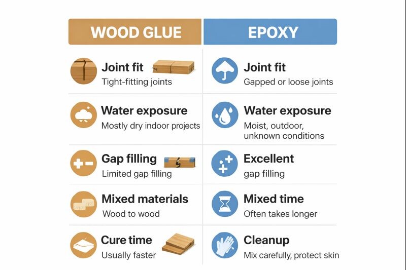 chart comparing joint fit water exposure and materials