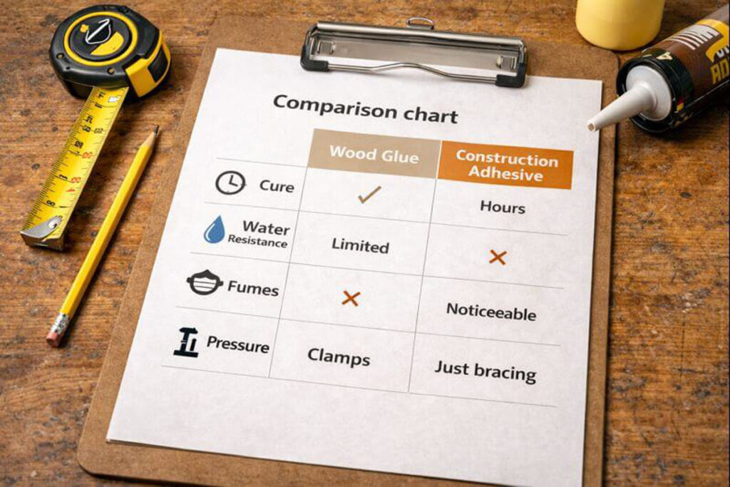 simple comparison chart for glue and construction adhesive