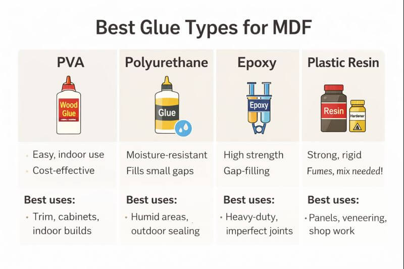 infographic comparing glue options for mdf projects