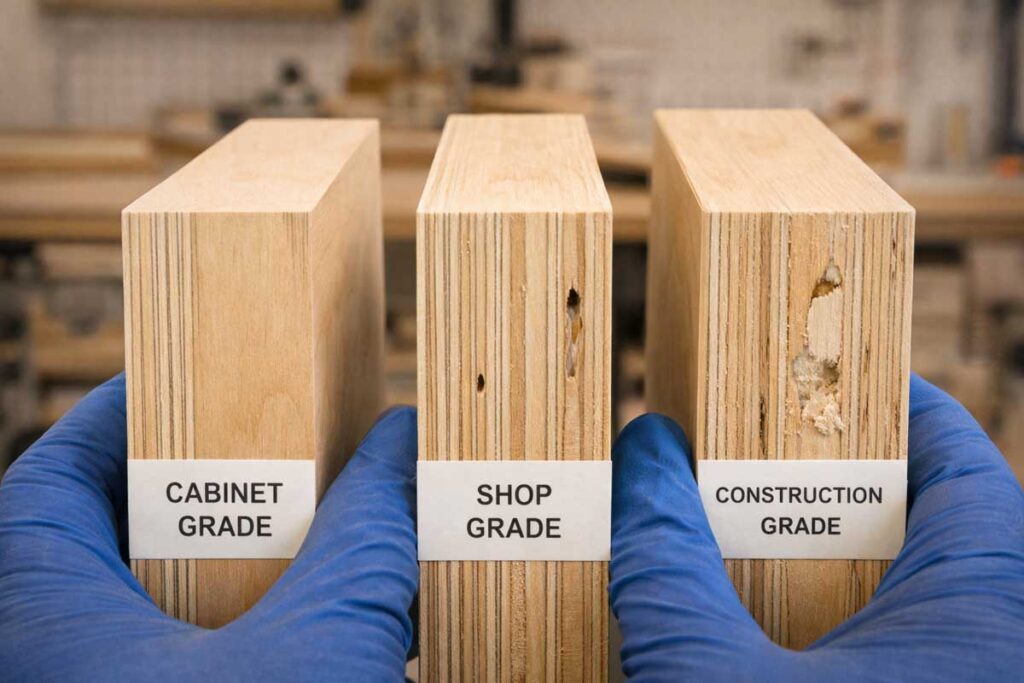 birch plywood samples showing ply count and voids