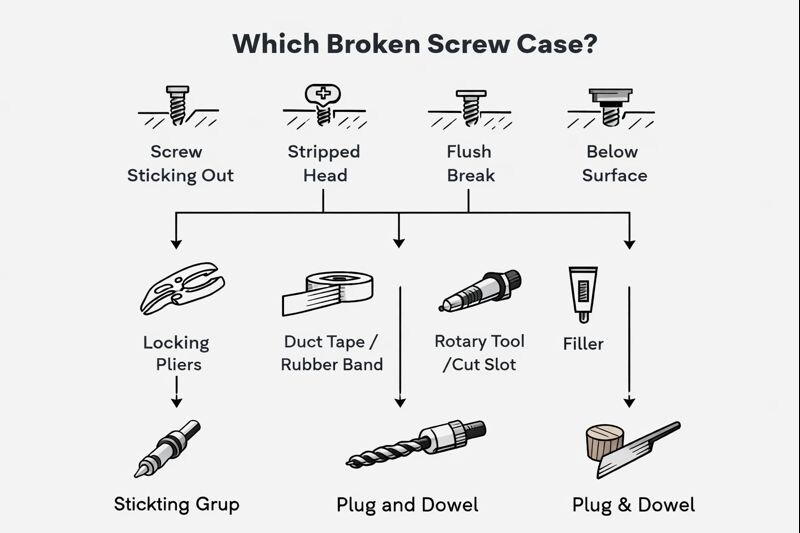 decision tree showing best method for each broken screw case