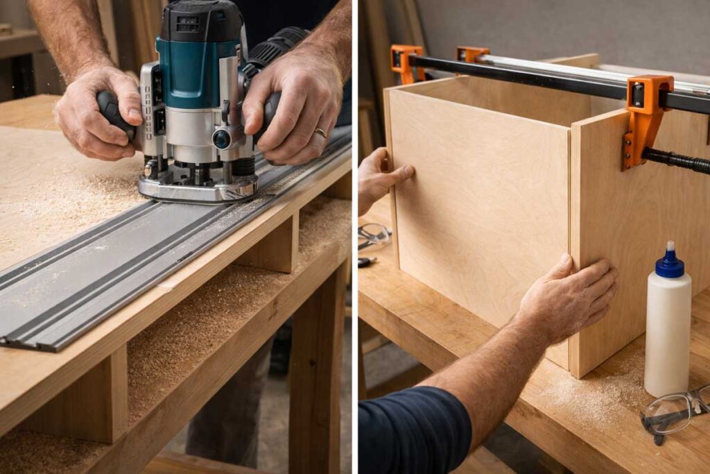 plywood cabinet back panel fitted into dado groove