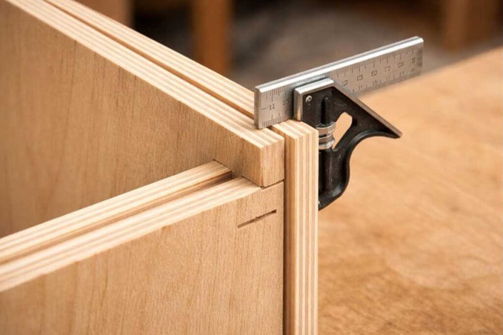 checking a dado for a cabinet back panel with a square