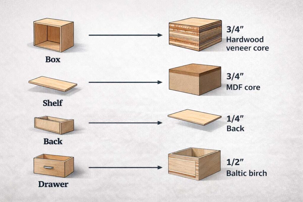 diagram showing which plywood fits cabinet parts