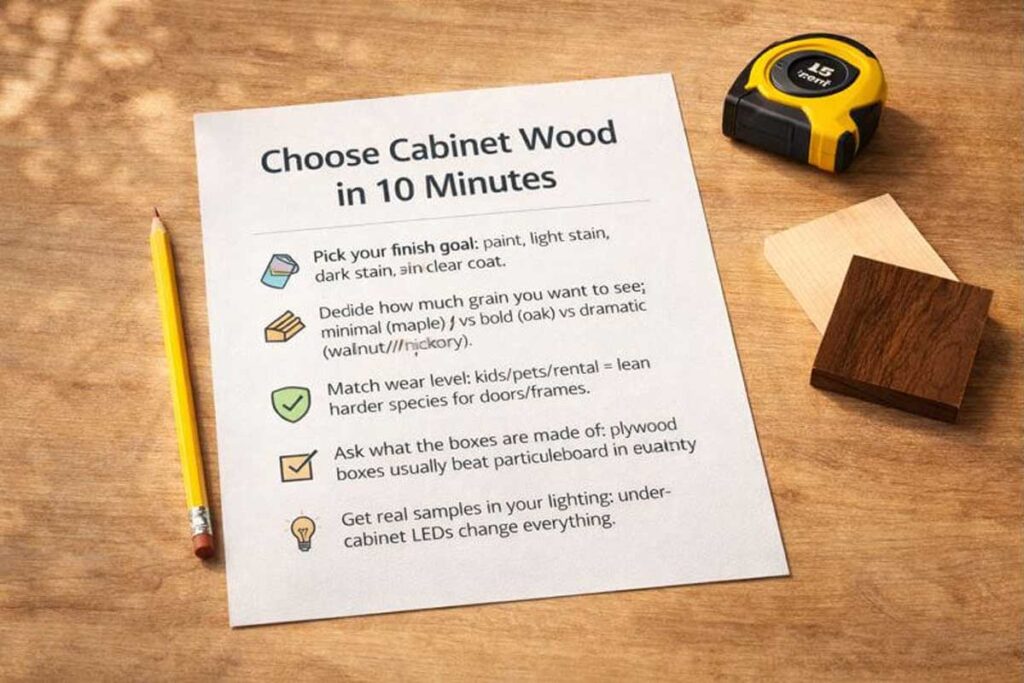 printed checklist for choosing cabinet wood fast