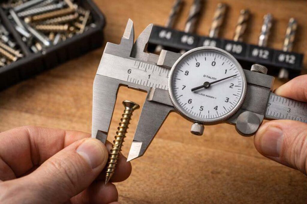 dial calipers checking screw diameter at threads